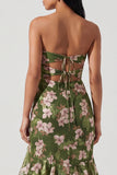 Strapless Cut Out Dark Green Floral Mermaid Wedding Guest Dress