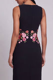 Black Floral Round Neck Maxi Wedding Guest Dress