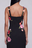 Floral Black Sheath Maxi Wedding Guest Dress with Slit