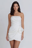 Strapless Ruched Bodycon Mini White Dress