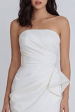 Strapless Ruched Bodycon Mini White Dress