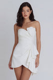 Strapless Ruffled Ruched Mini White Dress