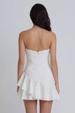 Strapless Appliqued Mini White Dress with Pearls