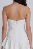 Strapless Appliqued Mini White Dress with Pearls
