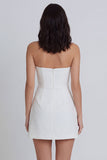 Strapless Ruched A Line Mini White Dress