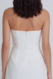Strapless Ruched A Line Mini White Dress