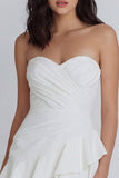 Ruffled A Line Strapless Mini White Dress