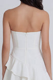 Ruffled A Line Strapless Mini White Dress