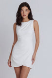 Satin Sleeveless Ruched Bodycon Mini White Dress