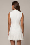 Shawl Lapel A Line Pleated White Mini Work Dress
