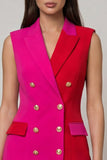 Peaked Lapel ColorBlock Fuchsia and Red Bodycon Mini Work Dress