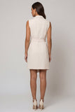 Peaked Lapel Bodycon Ivory Mini Work Dress with Sash