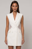 White Peaked Lapel Lace Bodycon Mini Work Dress