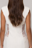 White Peaked Lapel Lace Bodycon Mini Work Dress