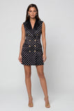 Black Peaked Lapel Polka Dot Sleeveless Bodycon Mini Work Dress