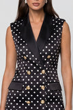 Black Peaked Lapel Polka Dot Sleeveless Bodycon Mini Work Dress