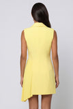 Shawl Lapel Yellow A Line Pleated Mini Work Dress