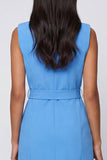 Blue Notched Lapel Bodycon Mini Work Dress with Sash