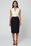 Shawl Lapel ColorBlock Black and White Bodycon Work Dress
