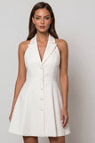 Halter White Peaked Lapel A Line Single Breasted Work Dress