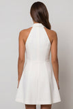Halter White Peaked Lapel A Line Single Breasted Work Dress