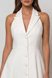 Halter White Peaked Lapel A Line Single Breasted Work Dress