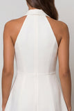 Halter White Peaked Lapel A Line Single Breasted Work Dress