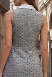 Polka Dot Notched Lapel Grey Bodycon Work Dress