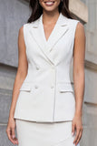 White 2 Piece Notched Lapel Work Dress with Ruffles