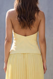 Yellow Halter 2 Piece A Line Pleated Midi Work Dress