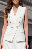 White Shawl Lapel Pleated 2 Piece A Line Midi Work Dress