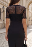 Black Lace Bodycon Short Sleeve V Neck Work Dress