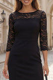 Black Lace Boat Neck Bodycon Work Dress