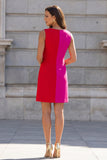 Colorblock Fuchsia and Red Bodycon Mini Work Dress