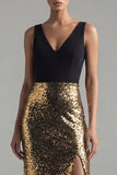 Sparkly Colorblock Mermaid Black and Gold Formal Dress