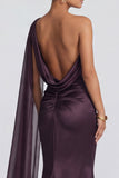 Cabernet One Shoulder Mermaid Formal Dress with Cape Sleeve