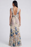 Ivory Floral A Line Wedding Guest Dress with Slit