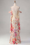 Sheath Black Cold Shoulder Floral Wedding Guest Dress with Sash