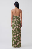 Dark Green Halter Sheath Floral Wedding Guest Dress