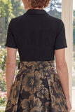 Black Floral Notched Lapel A Line Maxi Mother of the Bride Dress