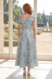 Asymmetrical Neck Floral Blue A Line Mother of the Bride Dress