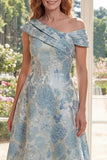Asymmetrical Neck Floral Blue A Line Mother of the Bride Dress