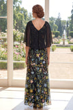 Black Floral A Line V Neck Maxi Mother of the Bride Dress