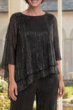 Sparkly Black 2 Piece 3/4 Sleeve Mother of the Bride Dress