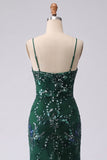 Sparkly Dark Green Appliqued Mermaid Prom Dress with Slit