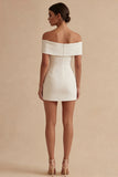 Off the Shoulder Satin Bodycon Mini White Dress