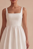 A Line Satin Midi White Dress