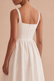 A Line Satin Midi White Dress