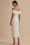 Off the Shoulder Bodycon White Dress with Pearls