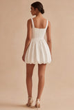 A Line Satin Spaghetti Straps Mini White Dress